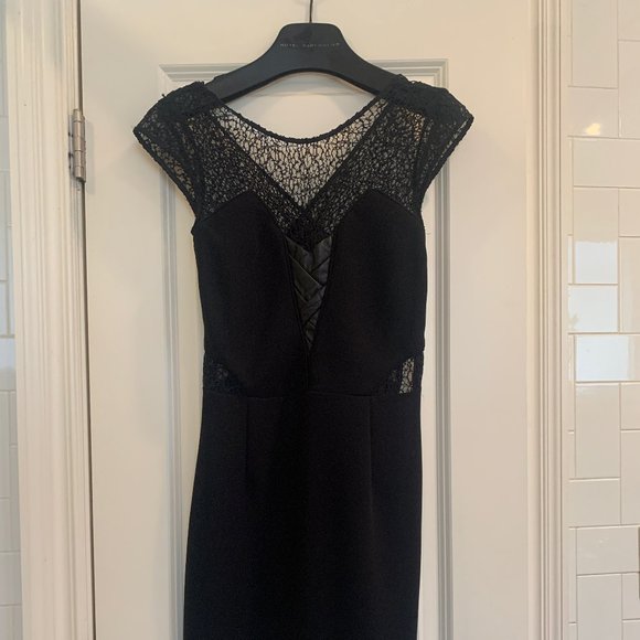 Kooples black cocktail dress with leather detail - Picture 4 of 10